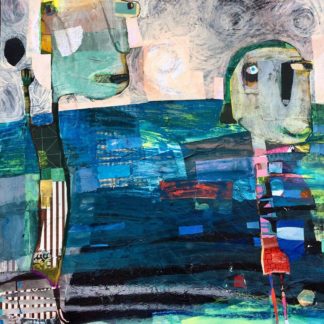 Two figures on a blue/white background.